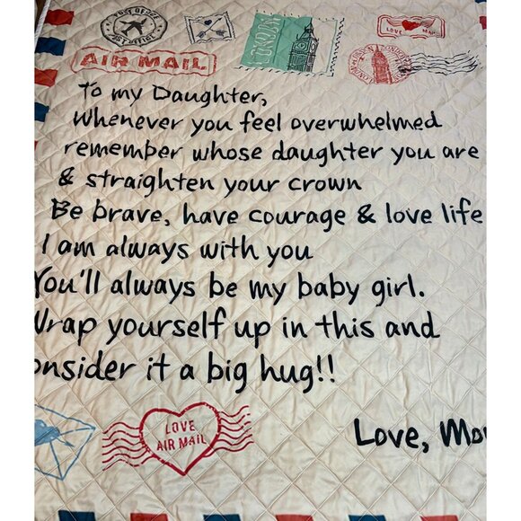 To My Daughter Quilted Blanket 73"x 88” Air Mail Love Mom Message - Picture 2 of 6